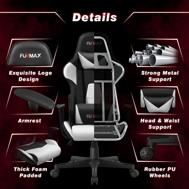 Furmax High-Back Gaming Office Chair Ergonomic Racing Style Adjustable Height Executive Computer Chair with Adjustable Headrest and Lumbar Pillow