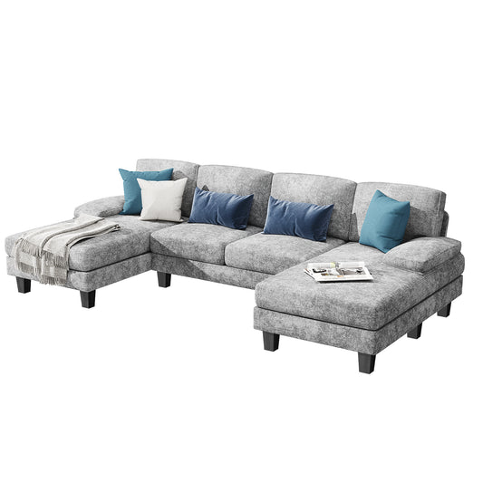 Furmax U-Shaped Sectional Sofa with Chaise, 4 Seats Chenille Fabric Sofa for Living room