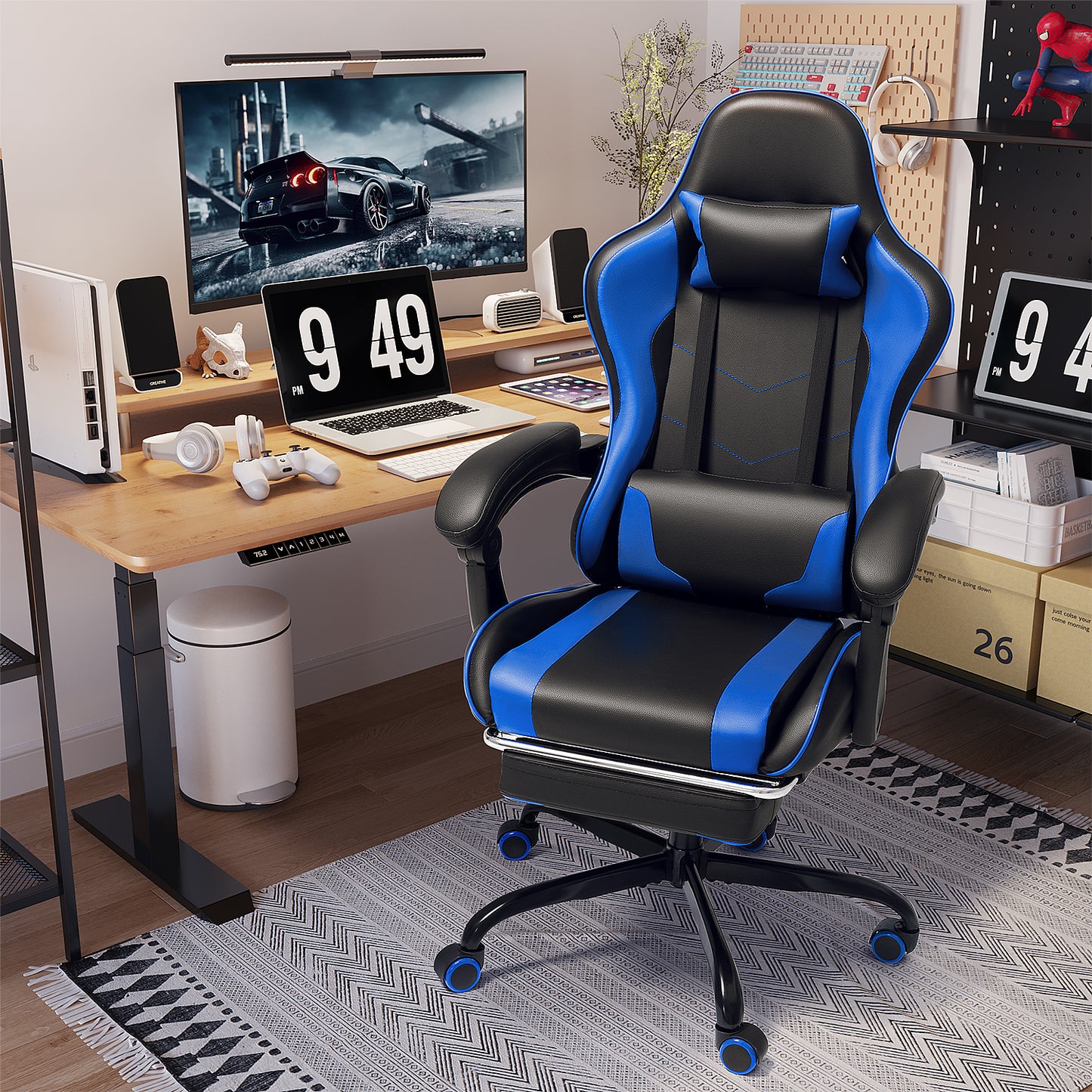 Furmax High Back Massage Gaming Chair with Footrest PU Leather Racing Computer Chair with Lumbar Support Ergonomic Office Chairs, White