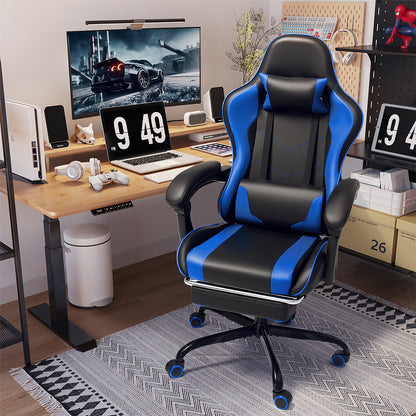 Furmax High Back Massage Gaming Chair with Footrest PU Leather Racing Computer Chair with Lumbar Support Ergonomic Office Chairs, White