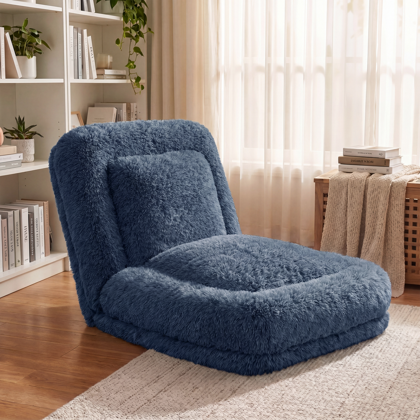 Furmax Soft Faux Fur Adjustable Floor Chair Sofa, Folding Plush Lazy Lounge Chair with Multi-Angle Backrest for Reading, Gaming, Bedroom & Small Spaces