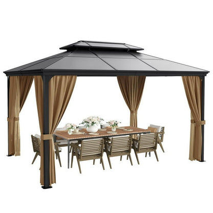 Furmax 10' x 12' Outdoor Hardtop Gazebo Galvanized Steel Metal Double Roof and Aluminum Frame with Canopy, Netting, Curtains Permanent Pergola for Patio Backyard Garden Lawns Parties