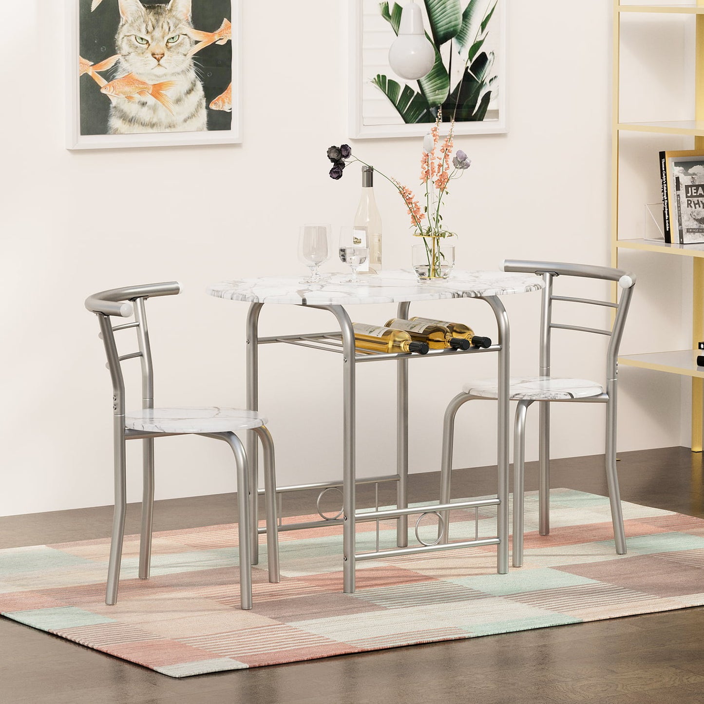 Furmax 3 Piece Wood and Metal Dining set, Small dining table for 2 ,for Living Room, Dining Room, Kitchen