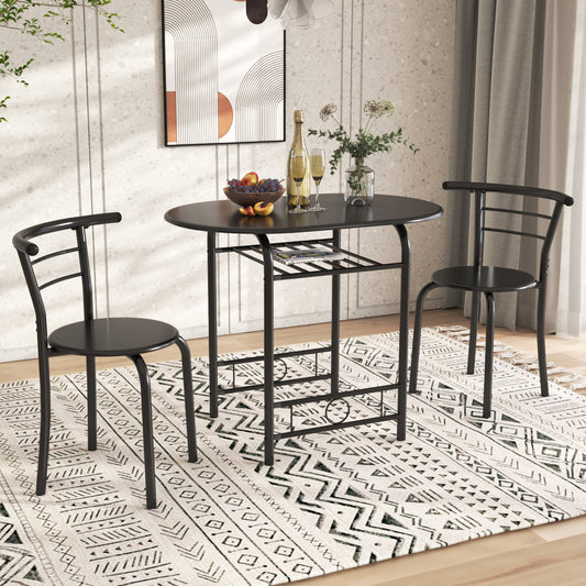 Furmax 3 Piece Wood and Metal Dining set, Small dining table for 2 ,for Living Room, Dining Room, Kitchen