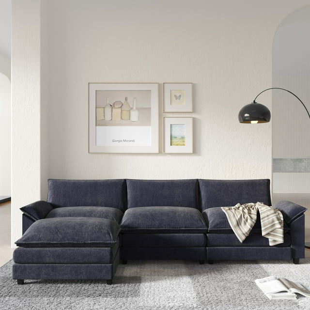 Furmax 3-seat Sectional Sofa Sectional Couch with Reversible Toffee Chair Convertible Sofa with Ottoman