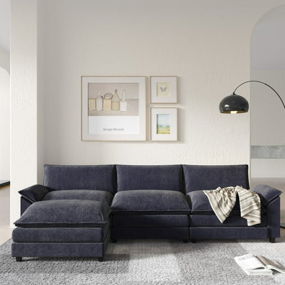 Furmax 3-seat Sectional Sofa Sectional Couch with Reversible Toffee Chair Convertible Sofa with Ottoman