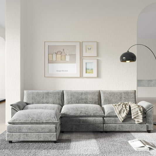 Furmax 3-seat Sectional Sofa Sectional Couch with Reversible Toffee Chair Convertible Sofa with Ottoman