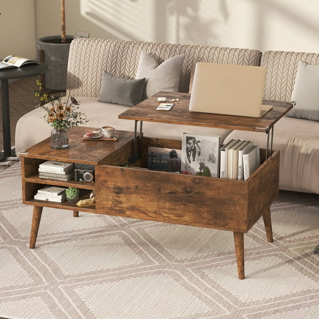Furmax 39 Inch Wood Lift Top Coffee Table with Hidden Compartment and Storage Shelf, Lift Tabletop Dining Table for Home Living Room Bedroom, Office