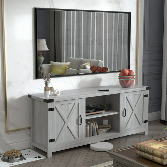 Furmax Barn Door TV Stand Media Console Center Industrial Style for TVs up to 65",