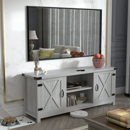 Furmax Barn Door TV Stand Media Console Center Industrial Style for TVs up to 65",