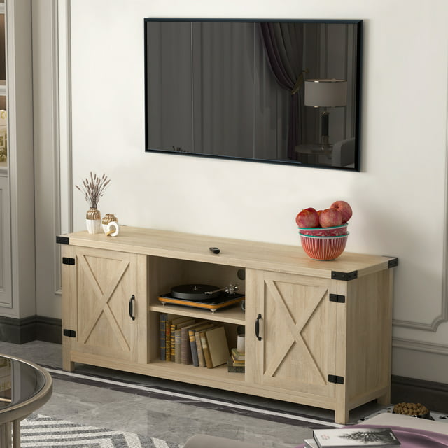 Furmax Barn Door TV Stand Media Console Center Industrial Style for TVs up to 65",