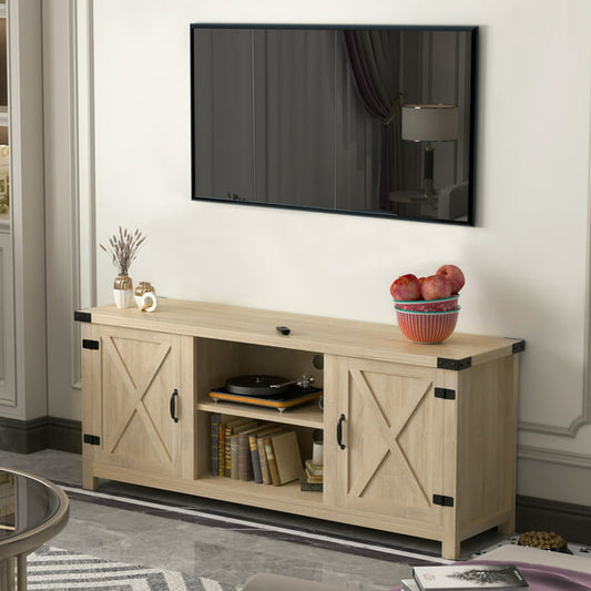 Furmax Barn Door TV Stand Media Console Center Industrial Style for TVs up to 65",