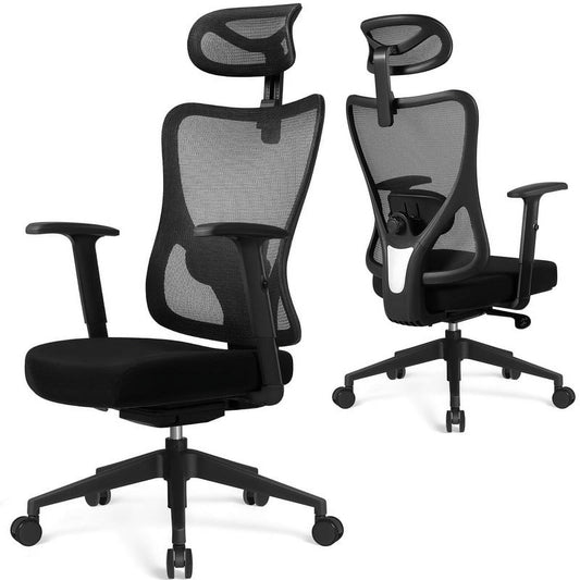 Furmax Ergonomic Mesh Task Chair with Adjustable Headrest, Lumbar Support, and Memory Foam Cushion for Office, Black