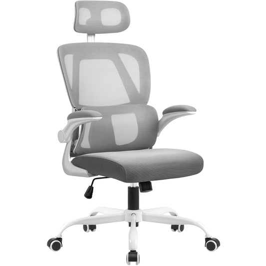 Furmax Ergonomic Office Chair Mesh Office Chair with Adjustable Headrest & Flip-Up Arms, Swivel Computer Task Chair with Lumbar Support