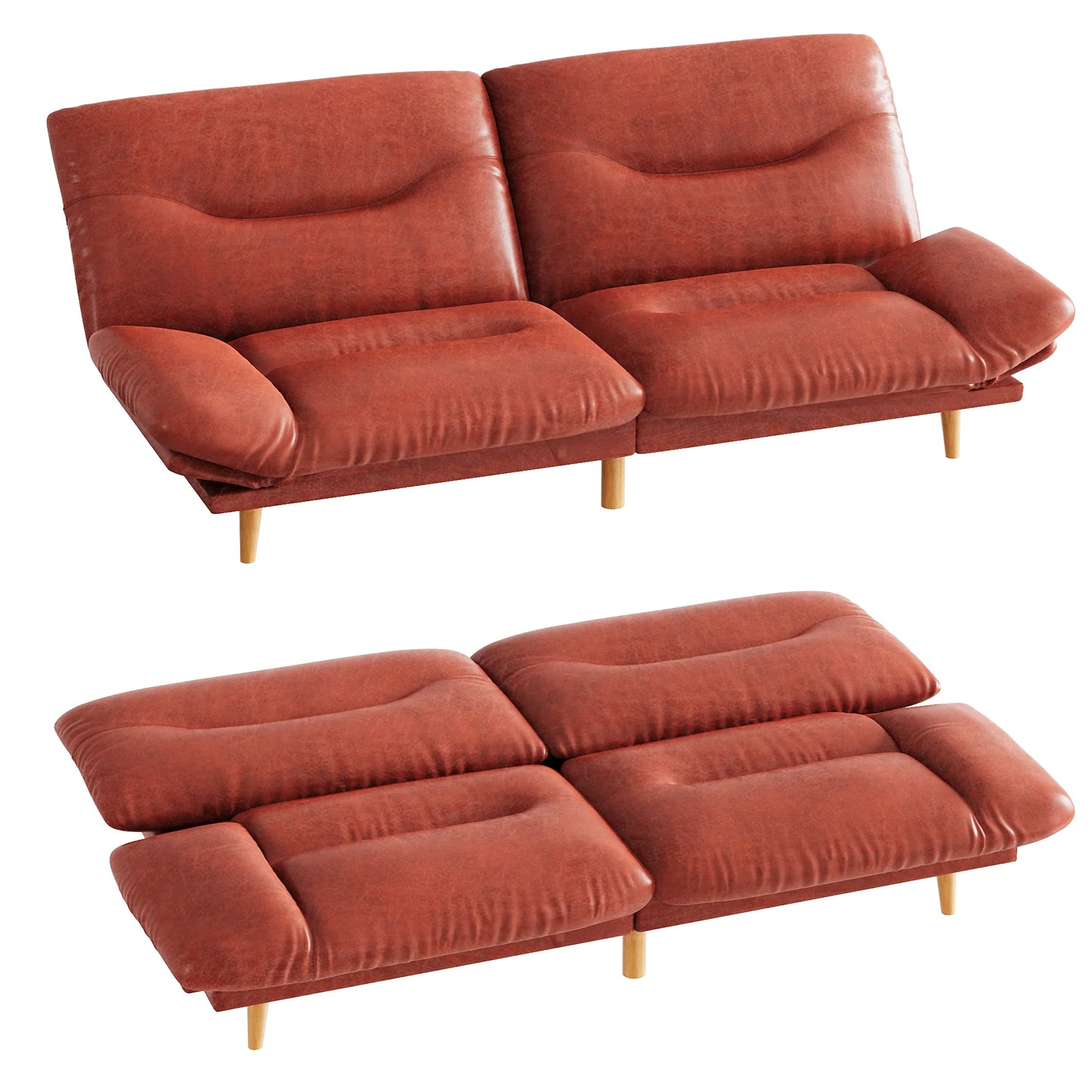 Furmax Futon with Five Angles Adjustable Armrests and Adjustable Backrest Futon Sofa Couch for Small Spaces Living Room Office,Leathaire Brown