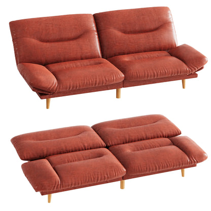 Furmax Futon with Five Angles Adjustable Armrests and Adjustable Backrest Futon Sofa Couch for Small Spaces Living Room Office,Leathaire Brown