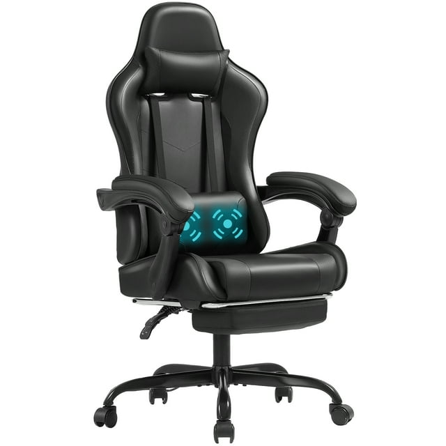 Furmax High Back Massage Gaming Chair with Footrest PU Leather Racing Computer Chair with Lumbar Support Ergonomic Office Chairs, White