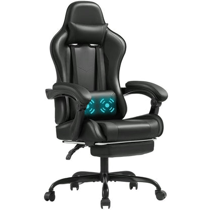Furmax High Back Massage Gaming Chair with Footrest PU Leather Racing Computer Chair with Lumbar Support Ergonomic Office Chairs, White