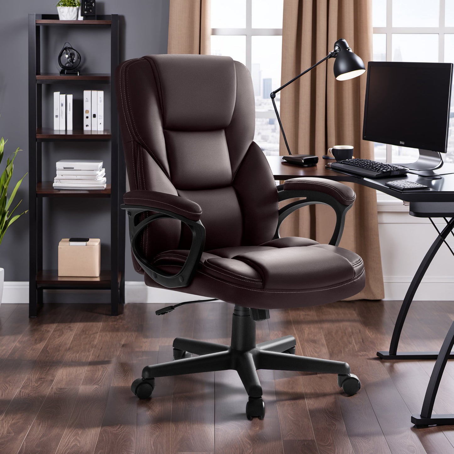 Furmax High-back Executive Office Chair With Lumbar Support Height Adjustable Swivel Seat PU Leather