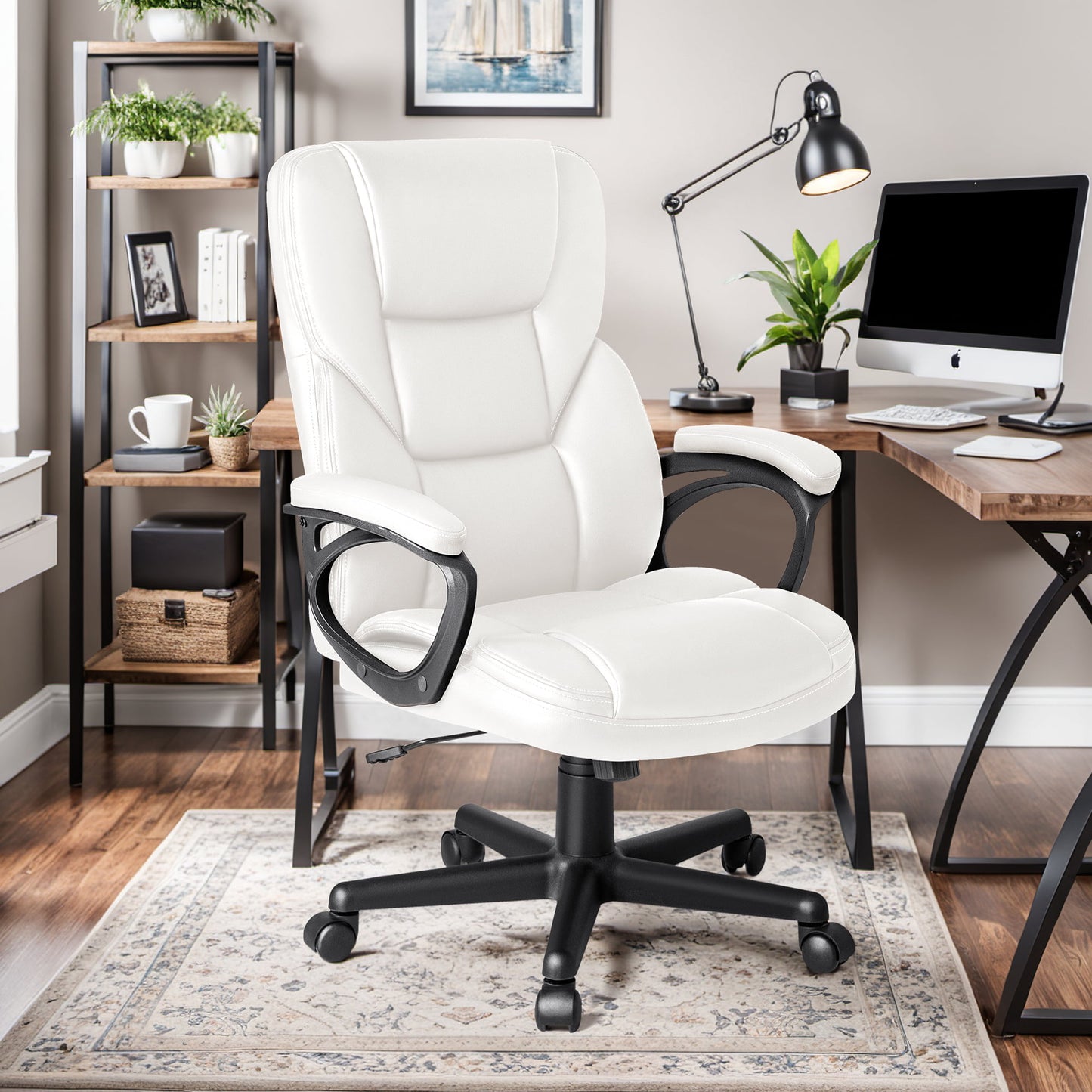 Furmax High-back Executive Office Chair With Lumbar Support Height Adjustable Swivel Seat PU Leather