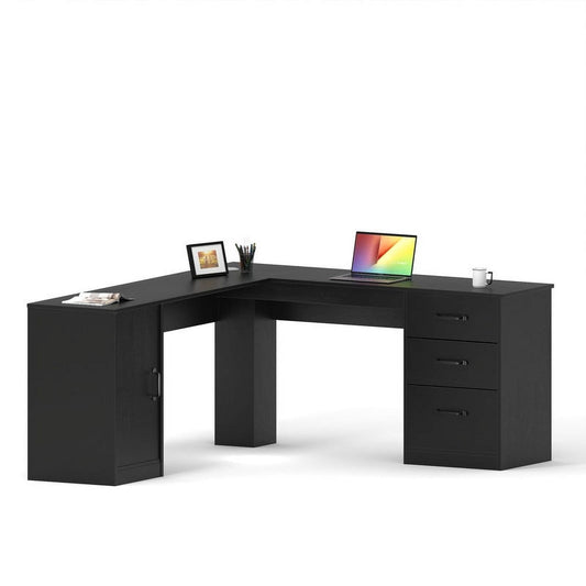 Furmax L Shaped Desk Corner Office Desk Computer Desk with Storage Cabinet & Drawers
