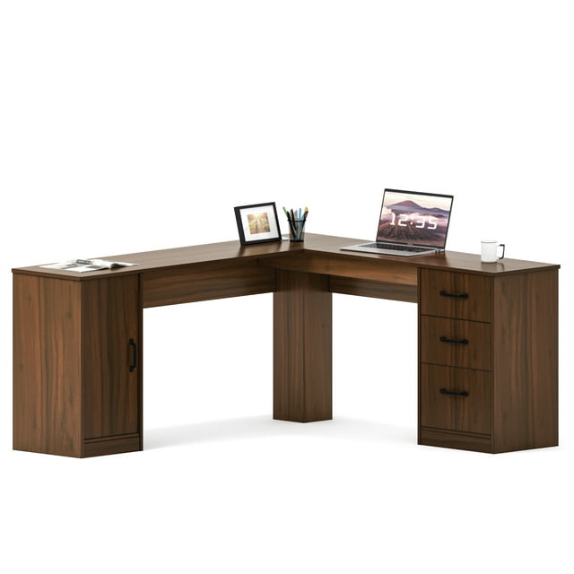 Furmax L Shaped Desk Corner Office Desk Computer Desk with Storage Cabinet & Drawers