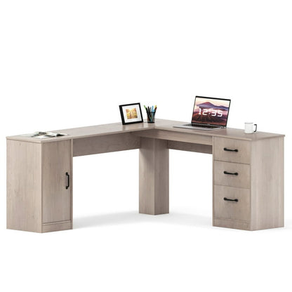 Furmax L Shaped Desk Corner Office Desk Computer Desk with Storage Cabinet & Drawers