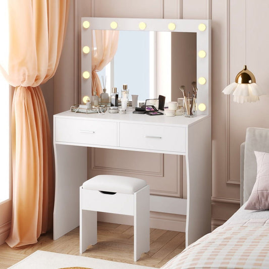 Furmax Makeup Vanity Table Set with Lights and Mirror Vanity Desk with Drawer and Chair
