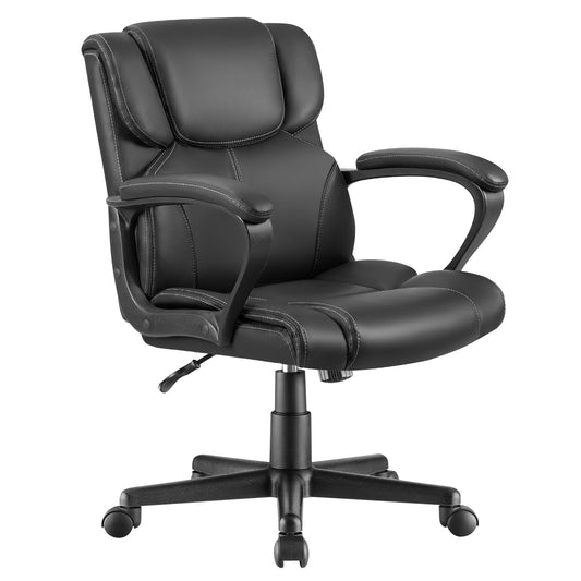 Furmax Mid Back Executive Office Swivel Computer Task Armrests Ergonomic Leather-Padded Desk Chair with Lumbar Support