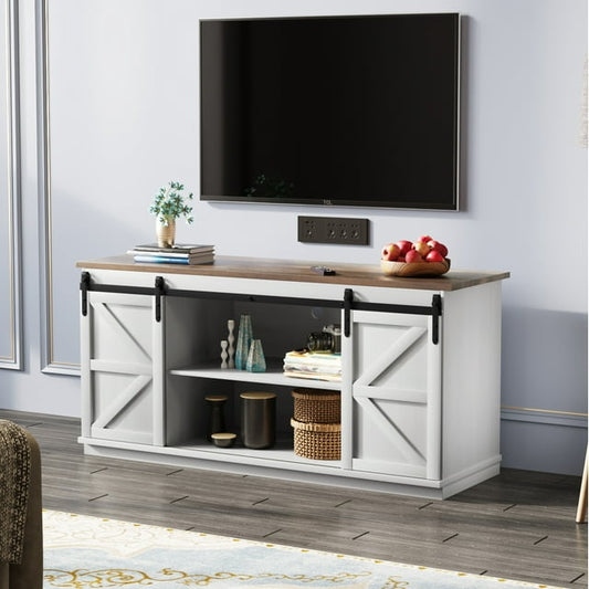 Furmax Modern Farmhouse Barn Door TV Stand for TVs up to 65"