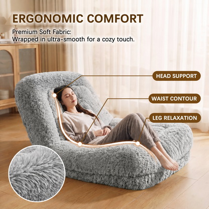 Furmax Soft Faux Fur Adjustable Floor Chair Sofa, Folding Plush Lazy Lounge Chair with Multi-Angle Backrest for Reading, Gaming, Bedroom & Small Spaces