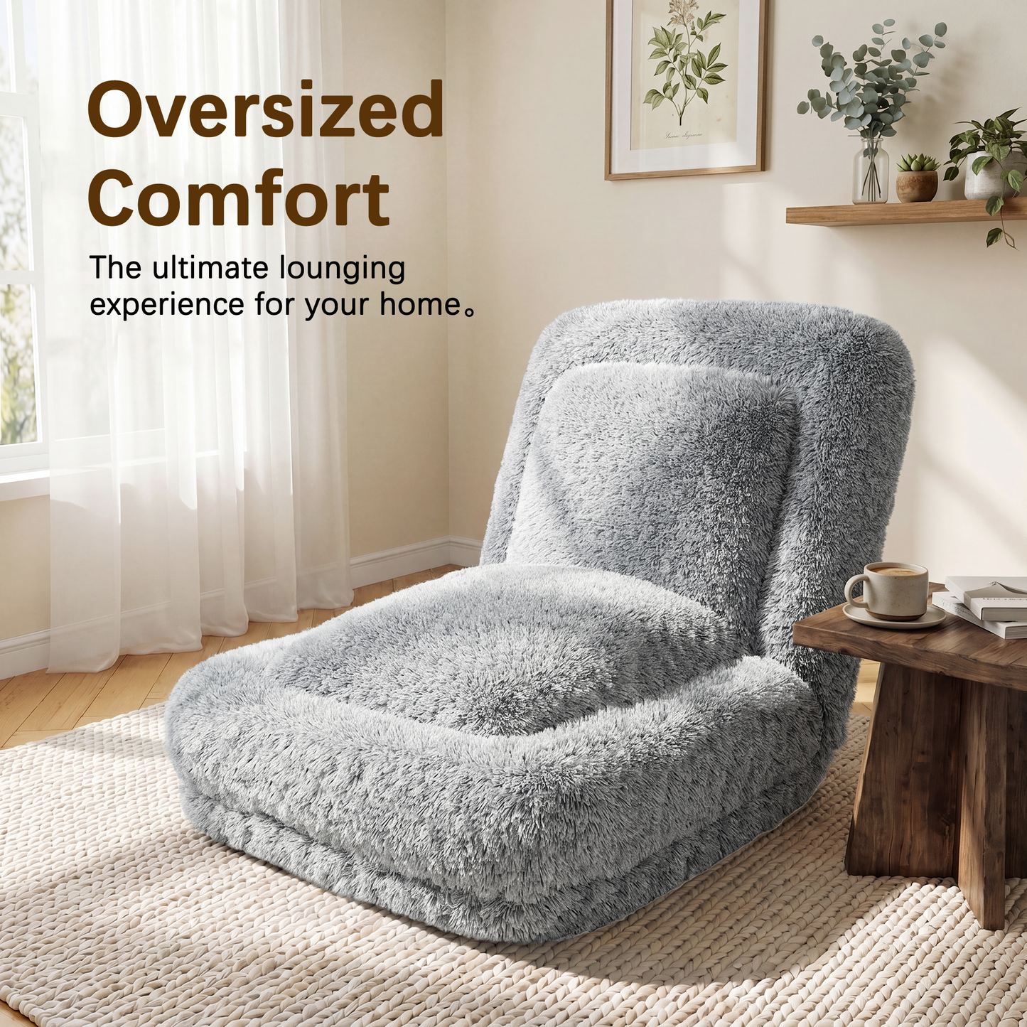 Furmax Soft Faux Fur Adjustable Floor Chair Sofa, Folding Plush Lazy Lounge Chair with Multi-Angle Backrest for Reading, Gaming, Bedroom & Small Spaces