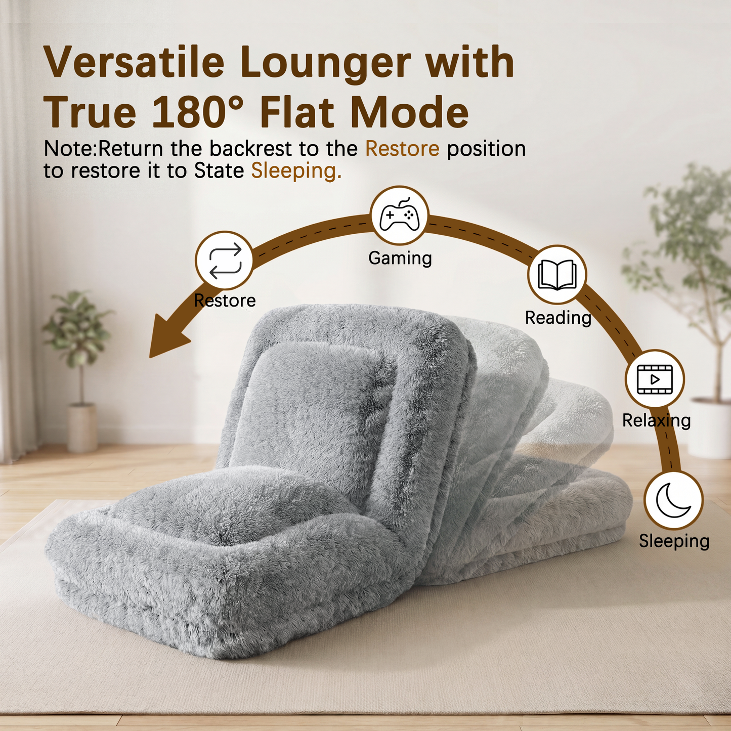 Furmax Soft Faux Fur Adjustable Floor Chair Sofa, Folding Plush Lazy Lounge Chair with Multi-Angle Backrest for Reading, Gaming, Bedroom & Small Spaces