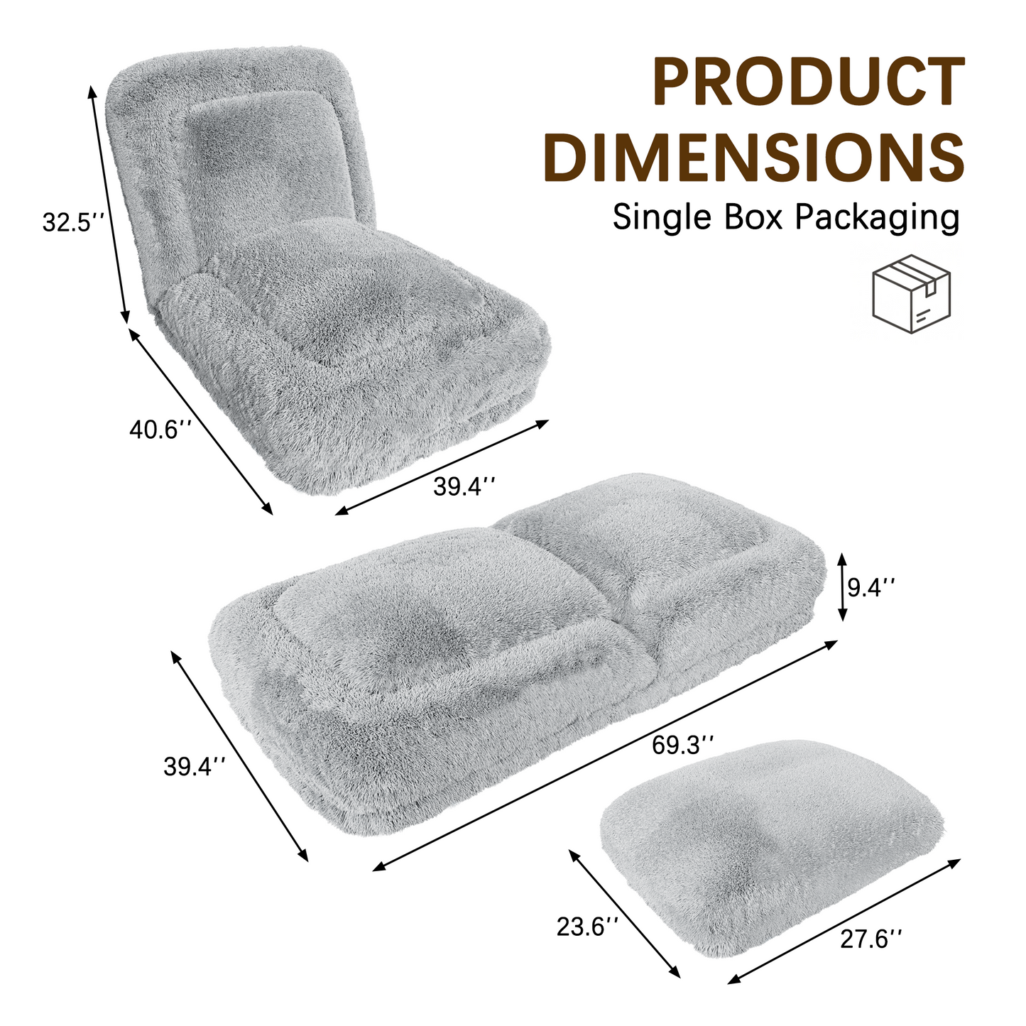 Furmax Soft Faux Fur Adjustable Floor Chair Sofa, Folding Plush Lazy Lounge Chair with Multi-Angle Backrest for Reading, Gaming, Bedroom & Small Spaces