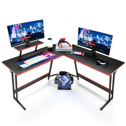 Furmax L-Shaped Gaming Desk 58 Inches Corner Office Gaming Desk with Removable Monitor Riser, Pink