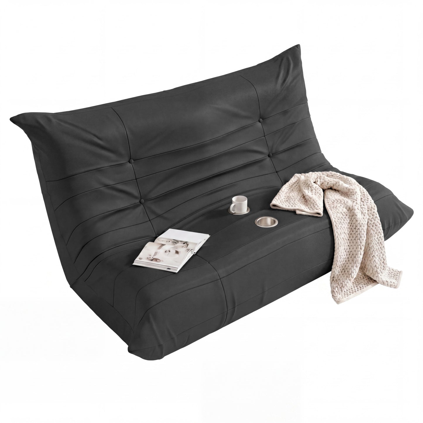 Furmax 66.5" Oversized 2-Seater Floor Sofa Couch with Cup Holders, Premium Solvent-Free Faux Leather Lazy Sofa Chair for Gaming, Movie Nights, Living Room & Dorm, No Assembly Required