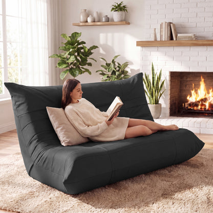 Furmax 66.5" Oversized 2-Seater Floor Sofa Couch with Cup Holders, Premium Solvent-Free Faux Leather Lazy Sofa Chair for Gaming, Movie Nights, Living Room & Dorm, No Assembly Required