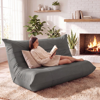 Furmax 66.5" Oversized 2-Seater Floor Sofa Couch with Cup Holders, Premium Solvent-Free Faux Leather Lazy Sofa Chair for Gaming, Movie Nights, Living Room & Dorm, No Assembly Required