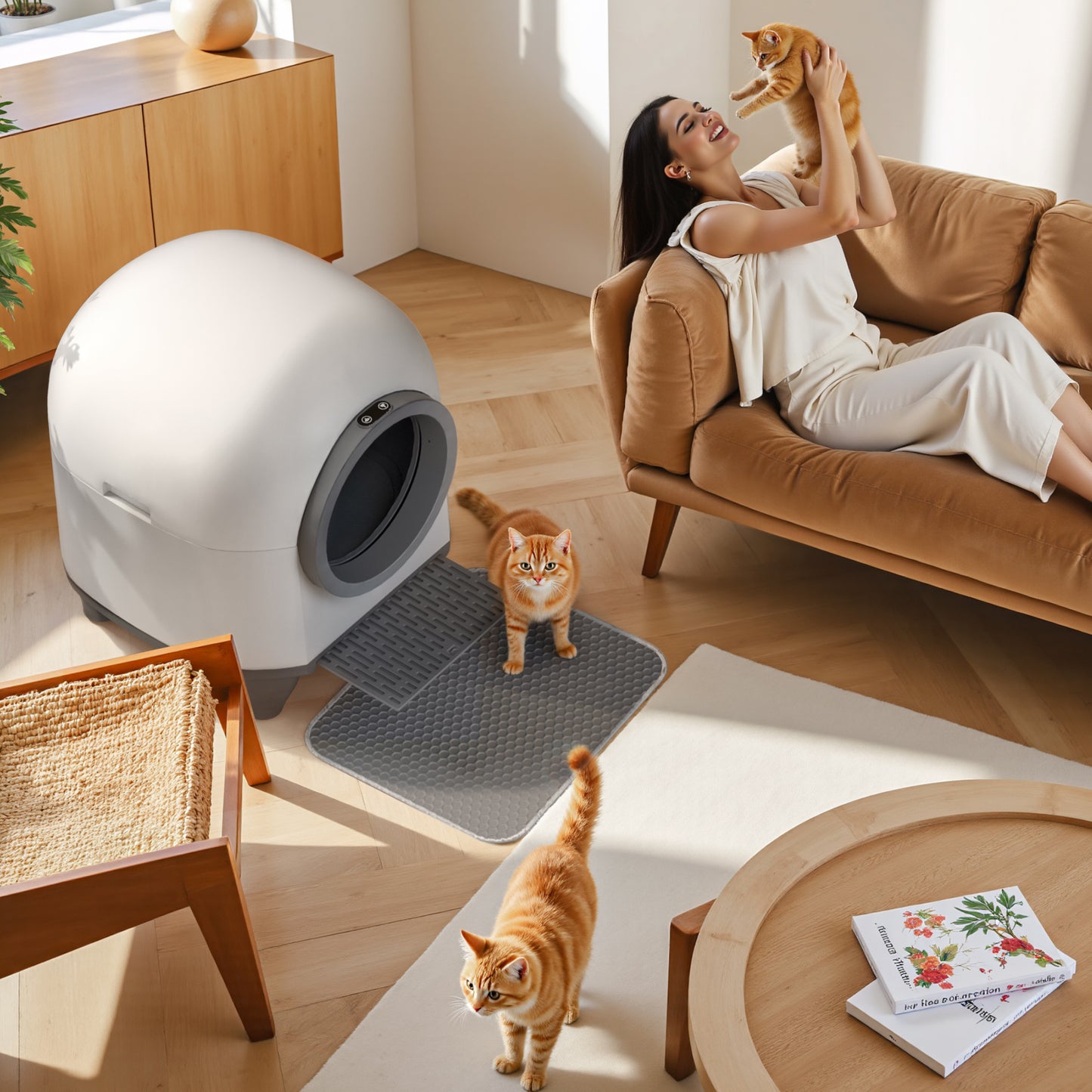 Furmax Self Cleaning cat Litter Box with Mat,Automatic Cat Litter Box for Multiple Cats with Safety Protection and App Control,A Complimentary Garbage Bag