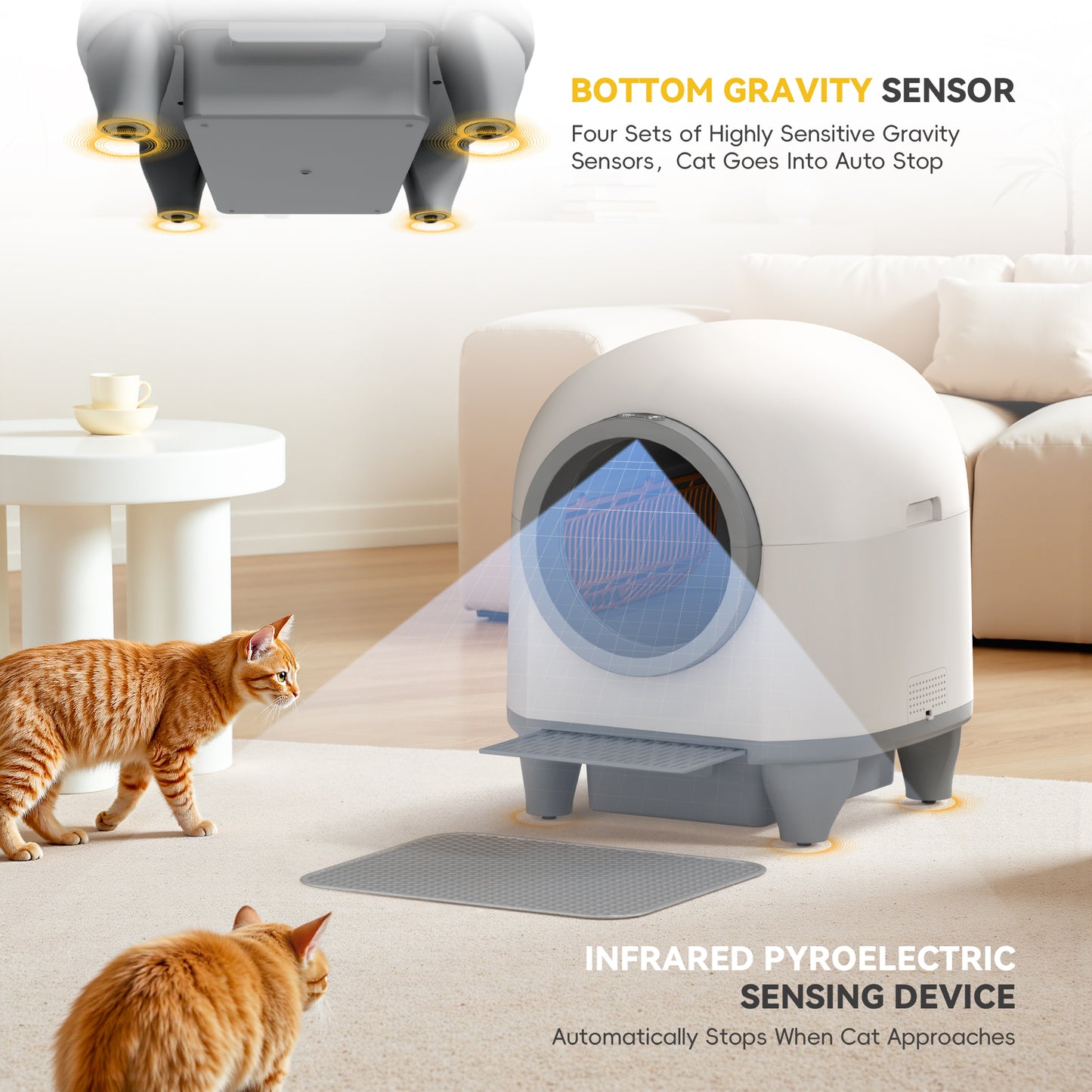 Furmax Self Cleaning cat Litter Box with Mat,Automatic Cat Litter Box for Multiple Cats with Safety Protection and App Control,A Complimentary Garbage Bag