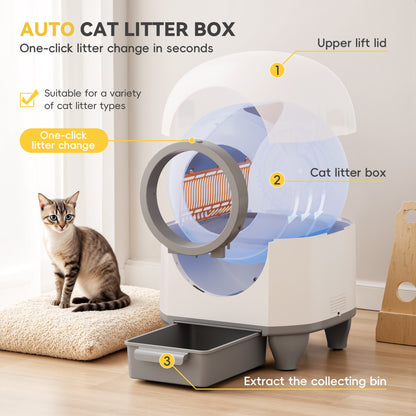 Furmax Self Cleaning cat Litter Box with Mat,Automatic Cat Litter Box for Multiple Cats with Safety Protection and App Control,A Complimentary Garbage Bag