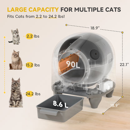 Furmax Self Cleaning cat Litter Box with Mat,Automatic Cat Litter Box for Multiple Cats with Safety Protection and App Control,A Complimentary Garbage Bag