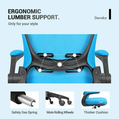 Furmax Office Chair Mesh Desk Chair with Adjustable Arms Ergonomic Computer Chair Rolling Chair with Back and Lumbar Support