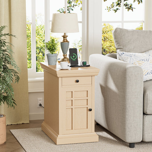 Furmax End Table,Nightstand with Charging Station, Side Table with Drawer & USB Ports & Power Outlets