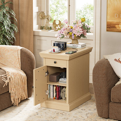 Furmax End Table,Nightstand with Charging Station, Side Table with Drawer & USB Ports & Power Outlets