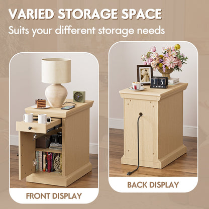 Furmax End Table,Nightstand with Charging Station, Side Table with Drawer & USB Ports & Power Outlets