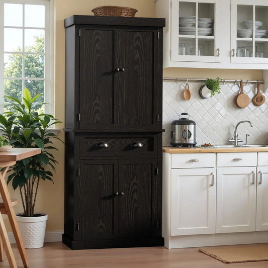 Furmax 72" Pantry Storage Cabinet with Drawers and Adjustable Shelves Cupboard Storage Cabinet for Kitchen Dining Room, Black