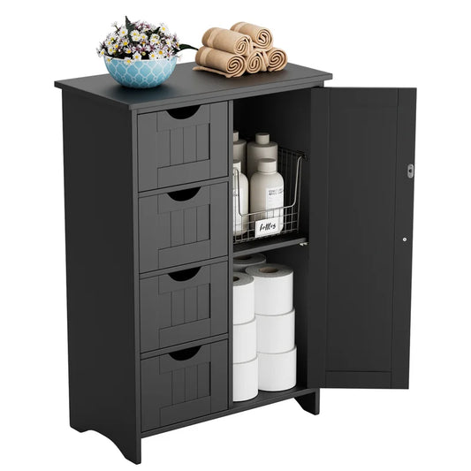 Furmax Wooden Storage Cabinet, Featuring a Freestanding Design with Four Drawers and One Cupboard, Ideal for Organizing Spaces in Homes, Office, Bathrooms, Entryways, and Kitchens
