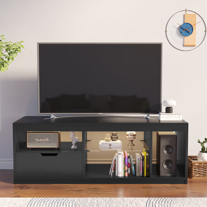 Furmax LED TV Stand for 65 inch TV, Modern TV Stand with LED Lights and High Glossy Cabinets, Game Console Entertainment Center with Storage Shelves and Media Layers for Living Room Bedroom