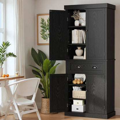 Furmax 72" Pantry Storage Cabinet with Drawers and Adjustable Shelves Cupboard Storage Cabinet for Kitchen Dining Room, Black
